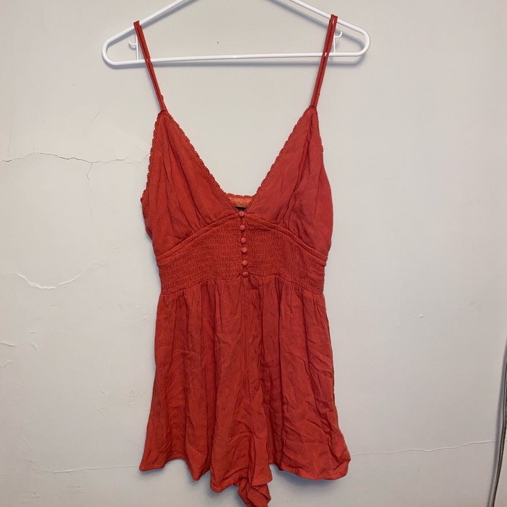Forever 21 summer romper, salmon pink tones.
